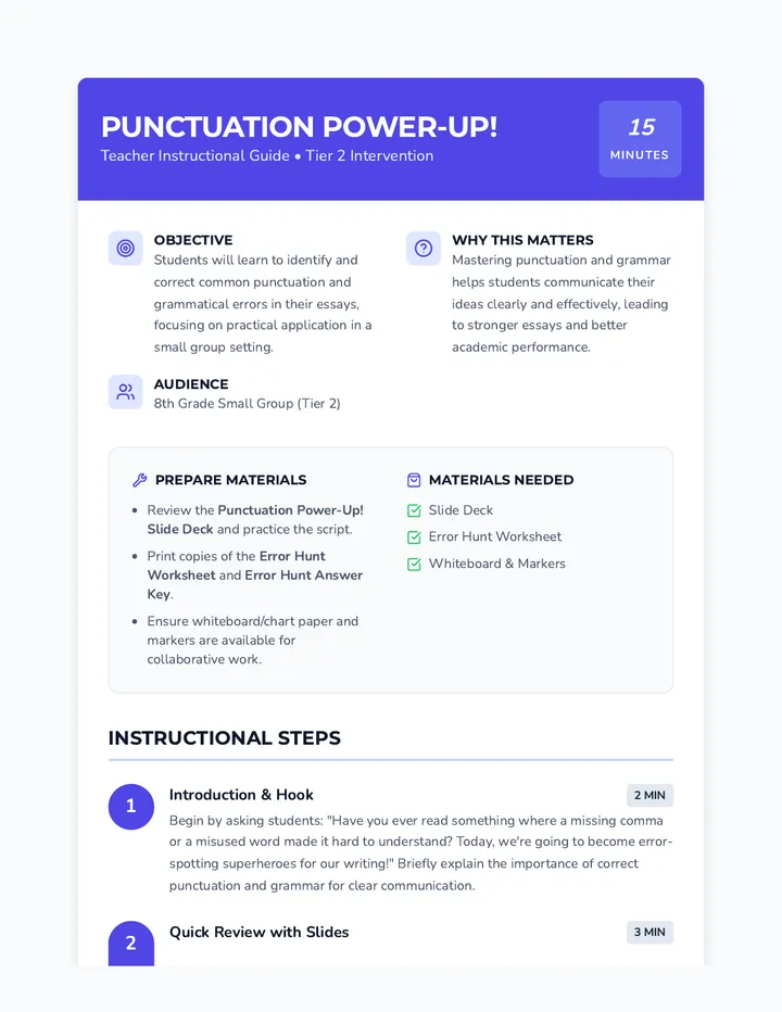 Punctuation Power Up Lesson Plan