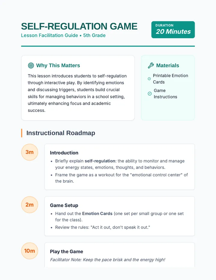 Self Regulation Game Lesson Plan