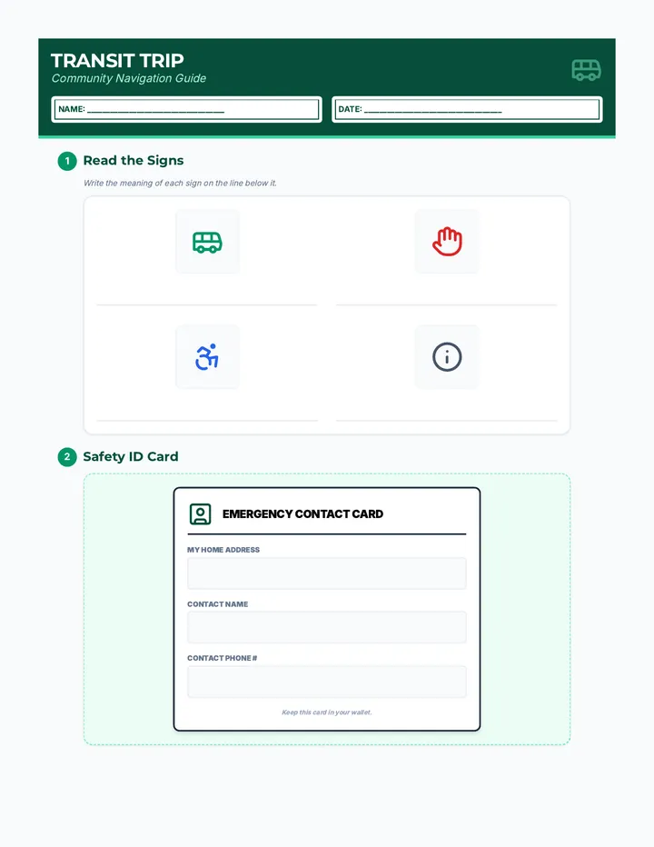 Transit Trip Worksheet