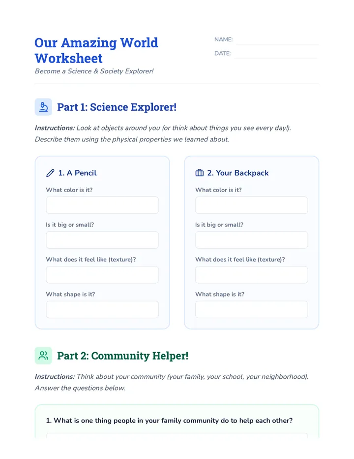 World Discovery Worksheet