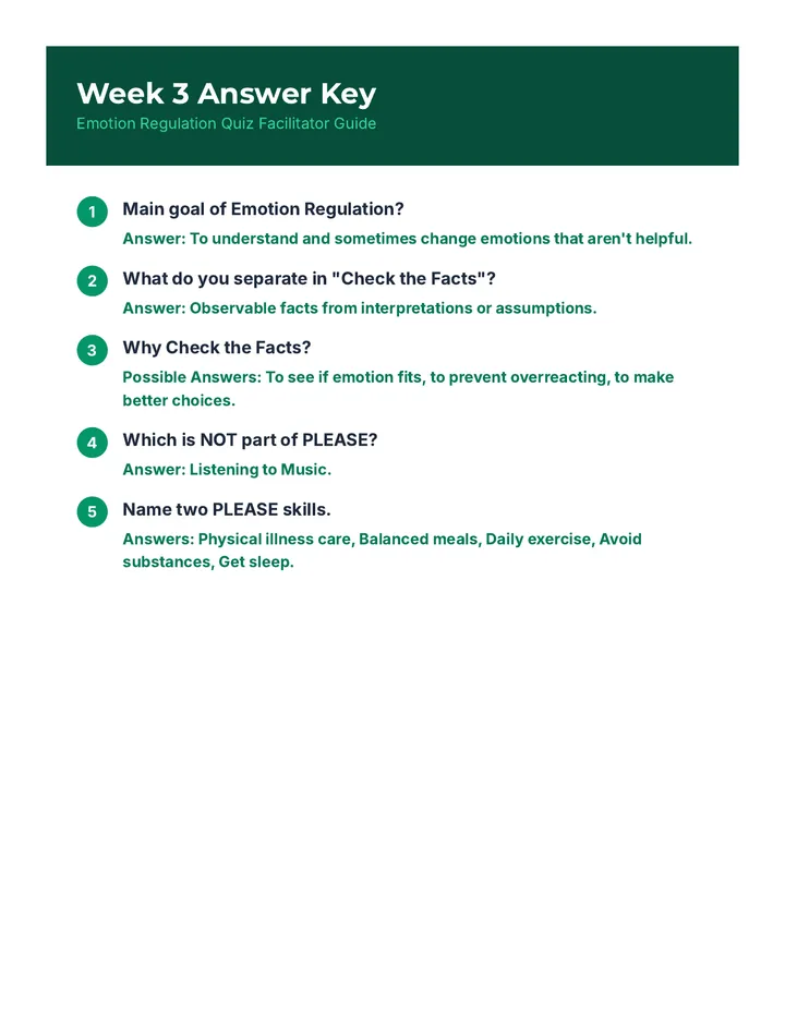 Week 3 Emotion Regulation Answer Key