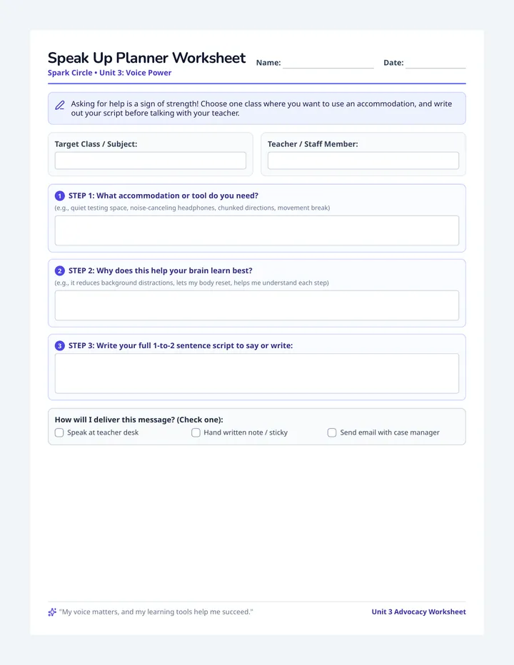 Speak Up Planner Worksheet