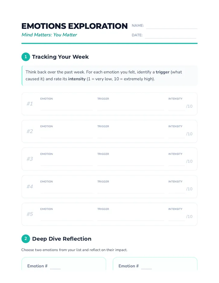 Emotions Exploration Worksheet