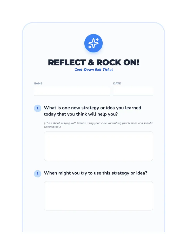 Reflection Cool-Down Exit Ticket