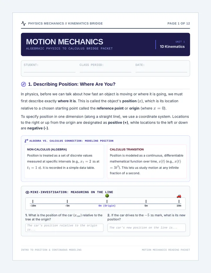Motion Mechanics Reading Packet