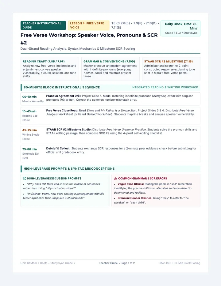 Free Verse Teacher Guide