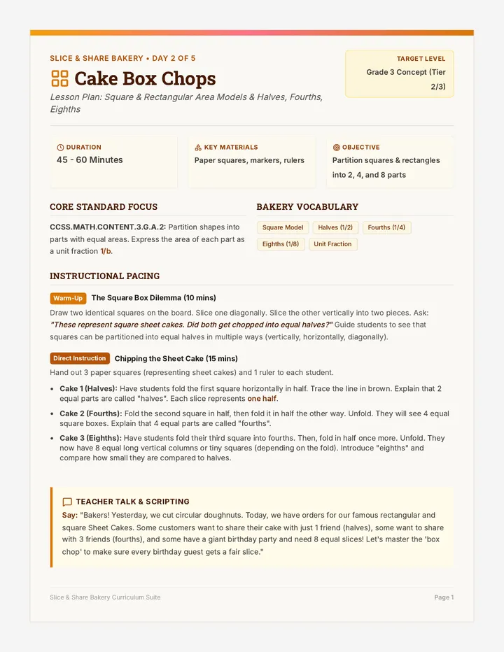 Cake Box Chops Teacher Guide