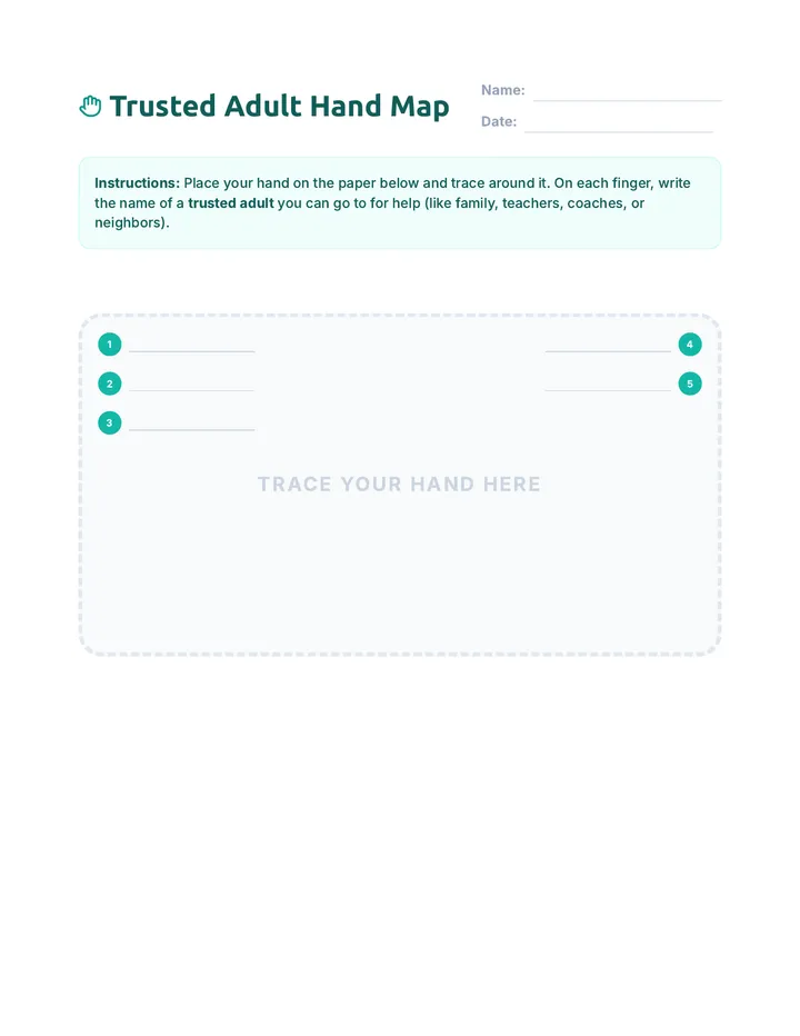 Trusted Adult Hand Map Worksheet