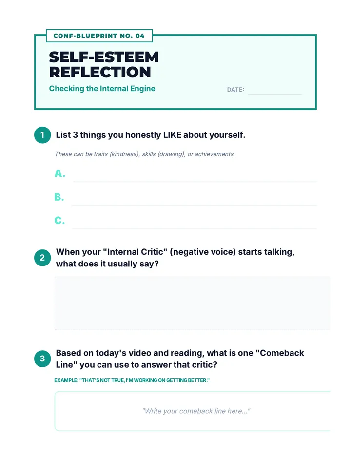 Self Esteem Reflection Sheet