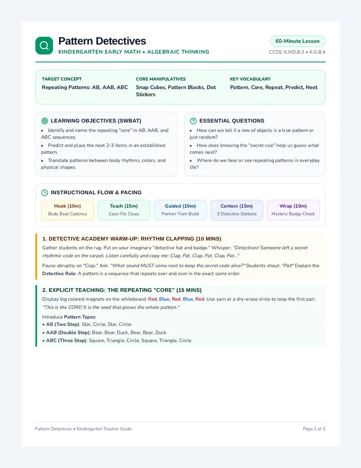 Pattern Detectives Teacher Guide