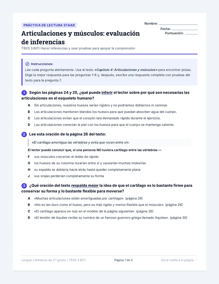 U3 Lesson 6 -3.6F Joints Muscles Inference Spanish