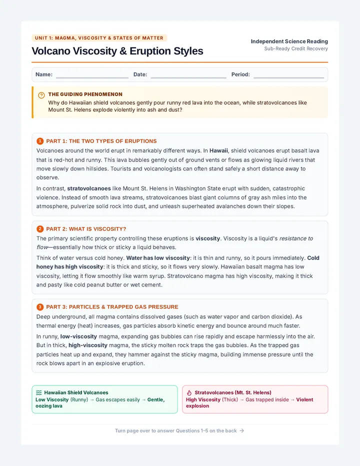 Volcano Viscosity Reading Worksheet