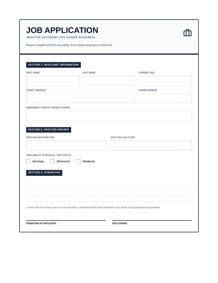 Application Ace Worksheet