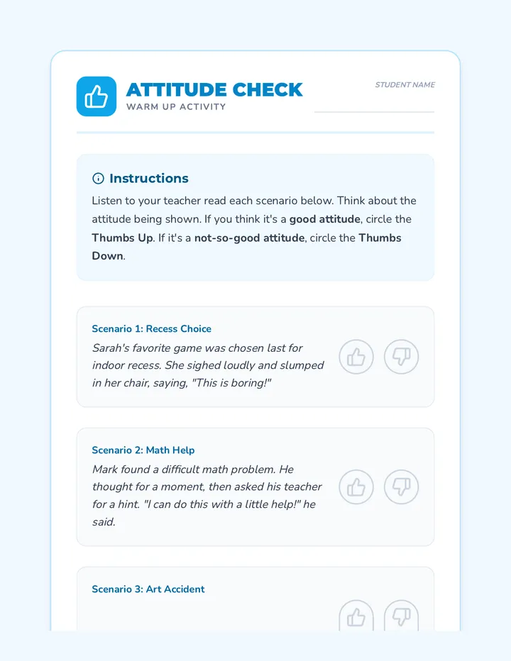 Attitude Check Warm Up Worksheet