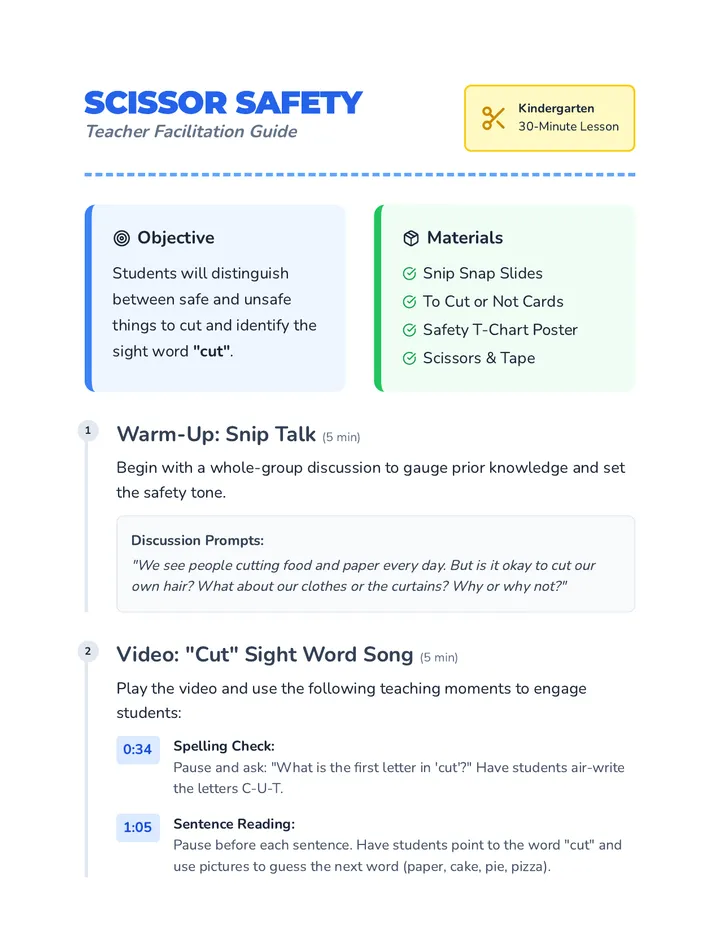 Scissor Safety Teacher Guide
