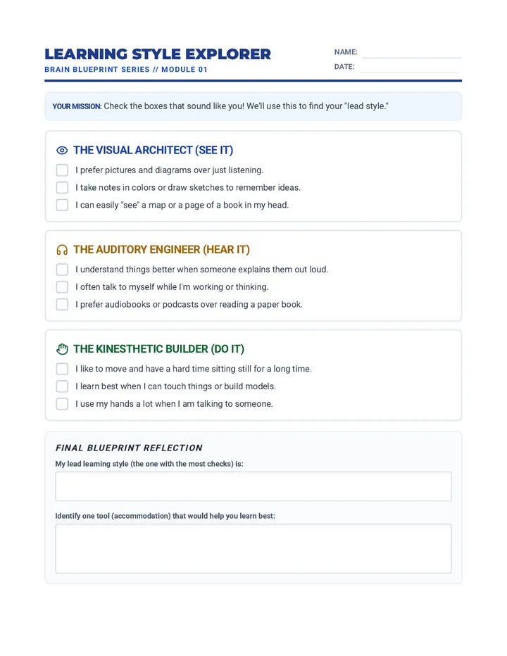 Learning Style Explorer Worksheet