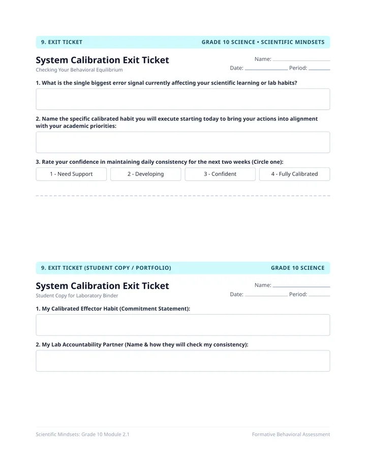 System Calibration Exit Ticket