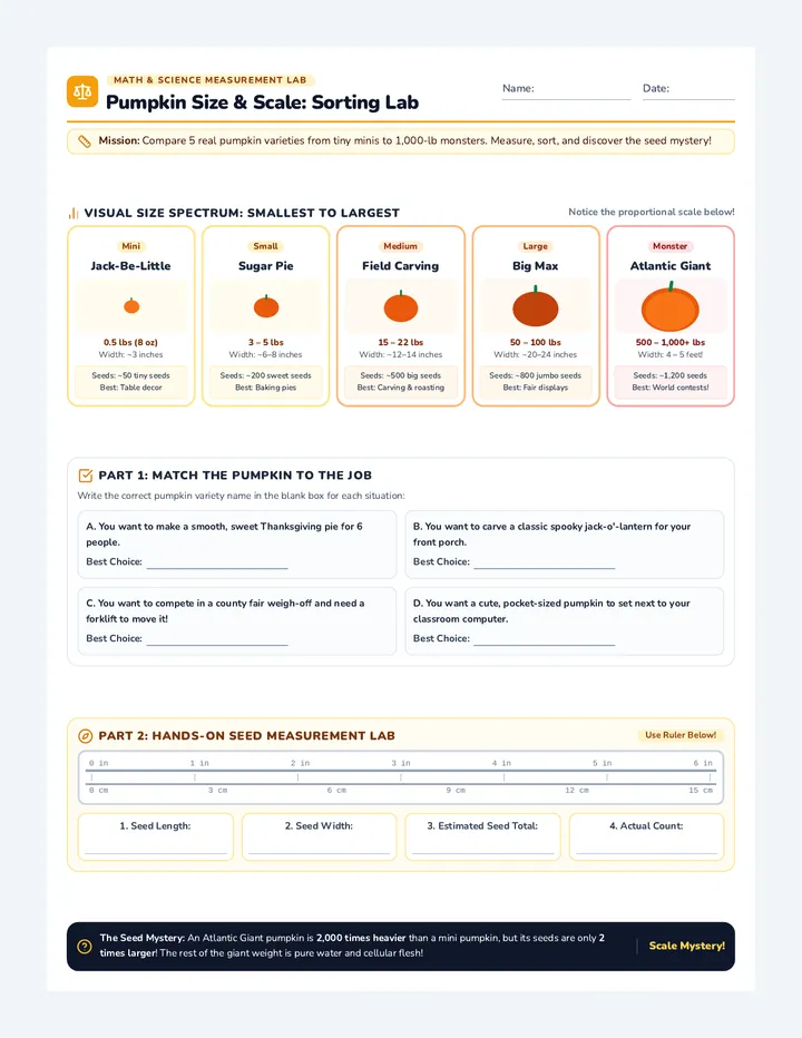 Pumpkin Size Sorting Activity