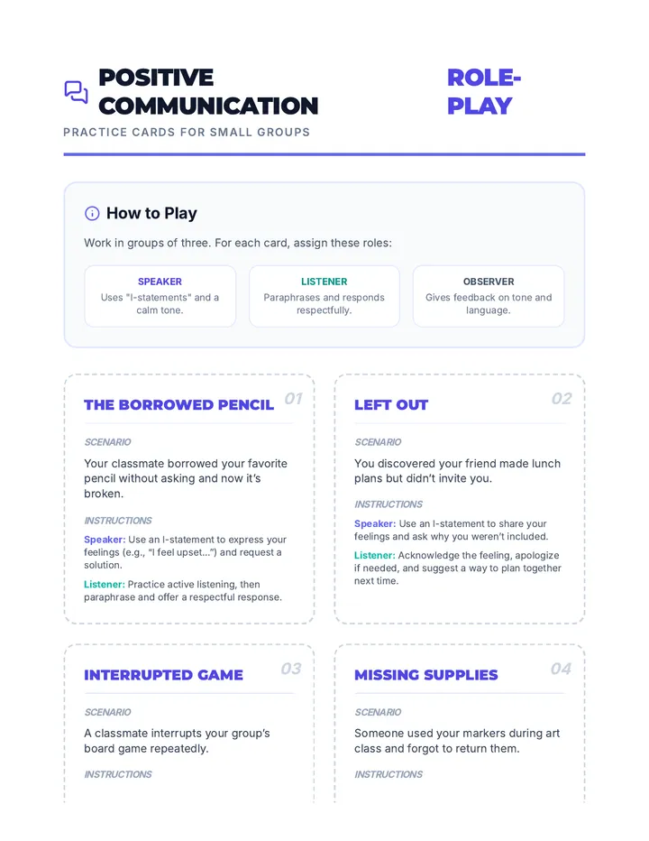 Positive Communication Role Play Cards