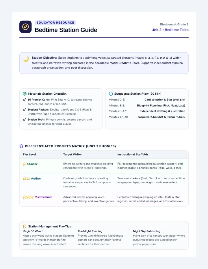 Bedtime Station Teacher Guide