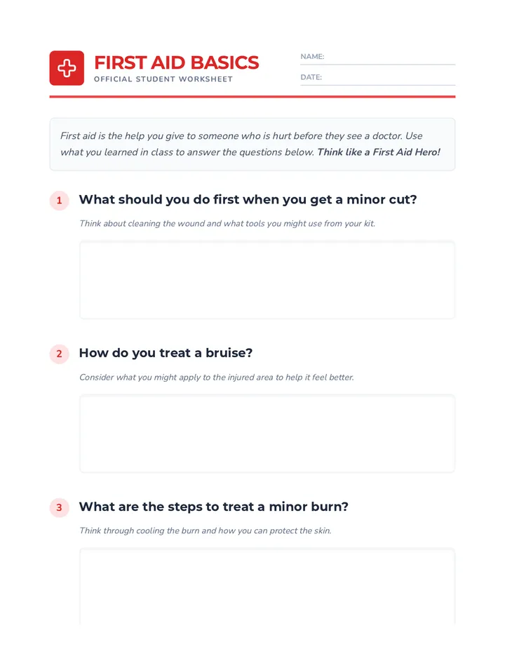 First Aid Basics Worksheet