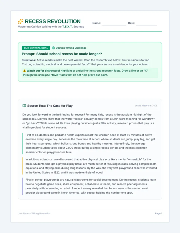 Recess Revolution Student Workbook