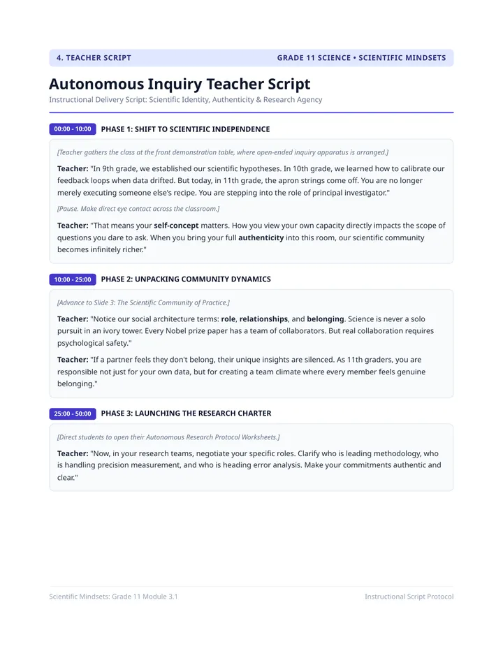 Autonomous Inquiry Teacher Script
