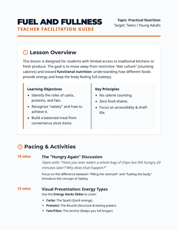 Fuel and Fullness Teacher Guide