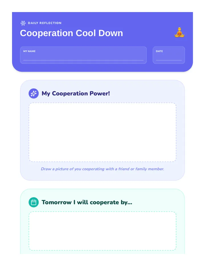 Cooperation Cool Down Worksheet