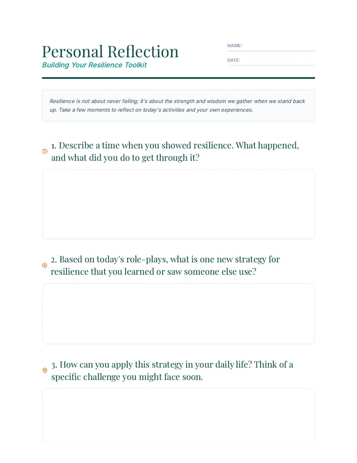 Resilience Reflection Worksheet