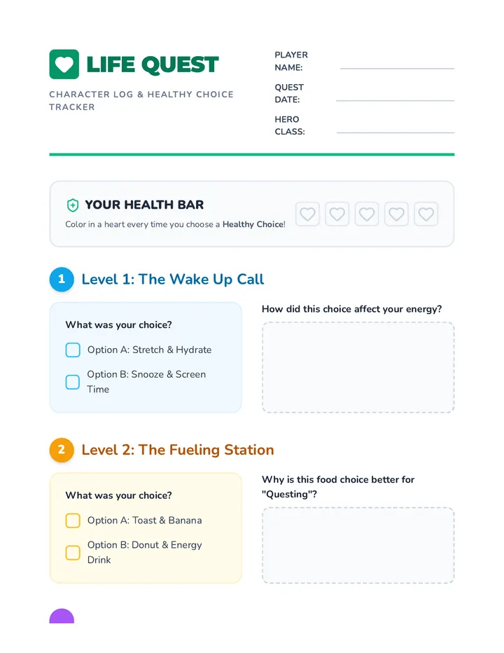 Life Quest Log Worksheet