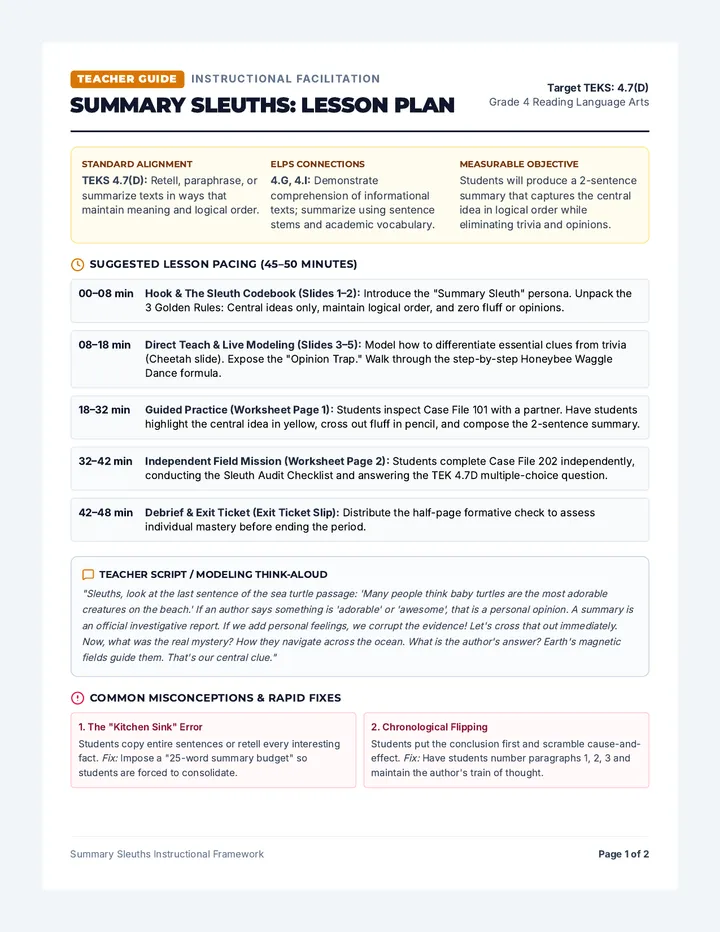 Summary Sleuths Teacher Guide