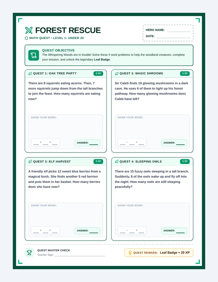 Forest Rescue Worksheet