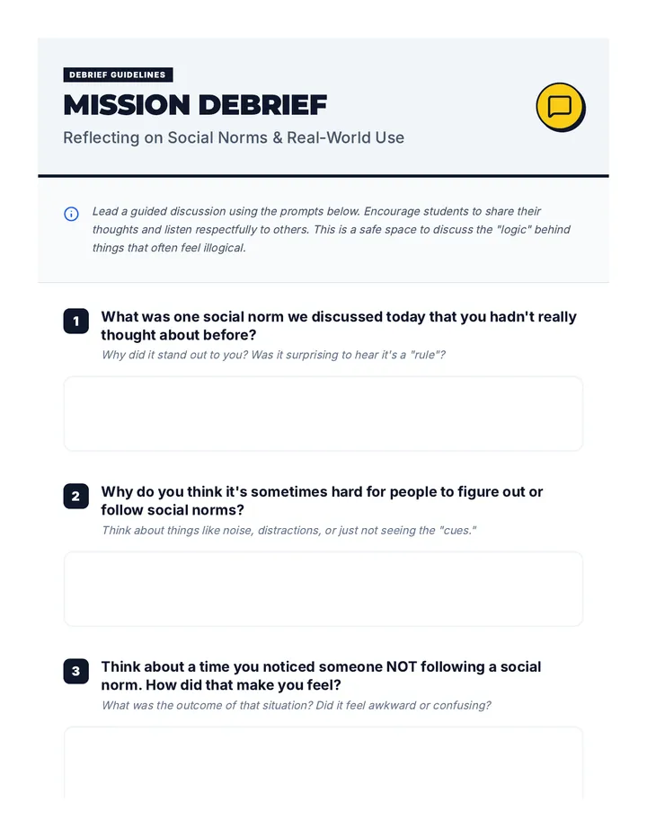 Debrief Prompts Discussion Guide