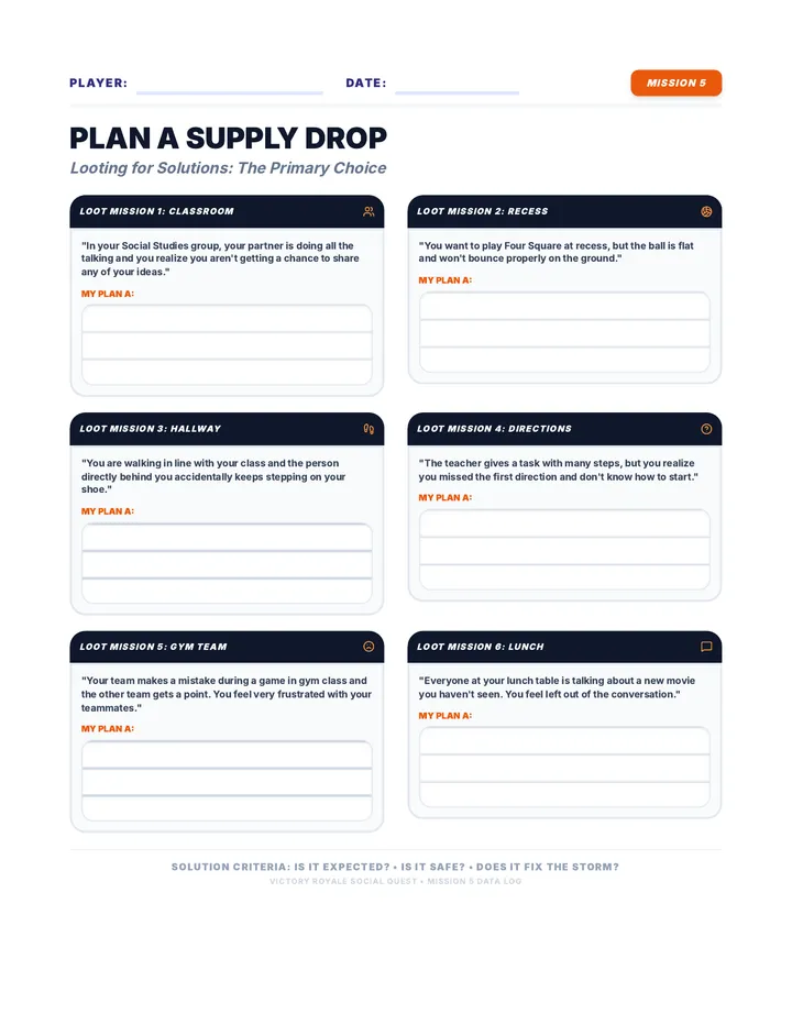 Plan A Supply Drop Worksheet