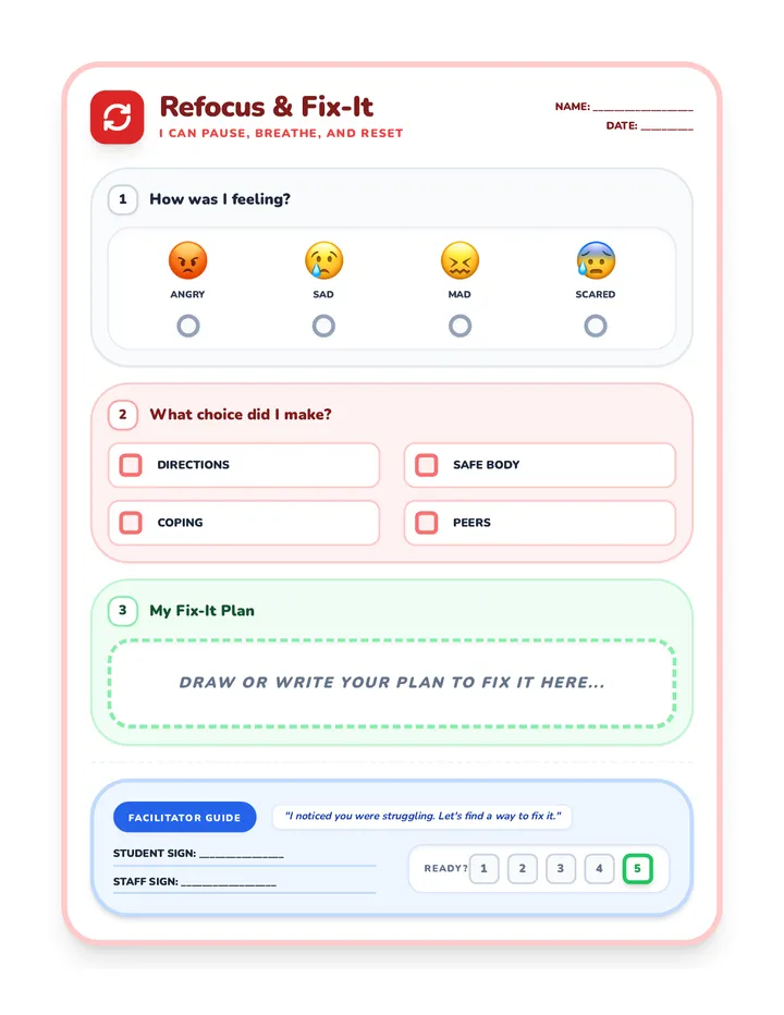 Refocus and Fix It Form Worksheet