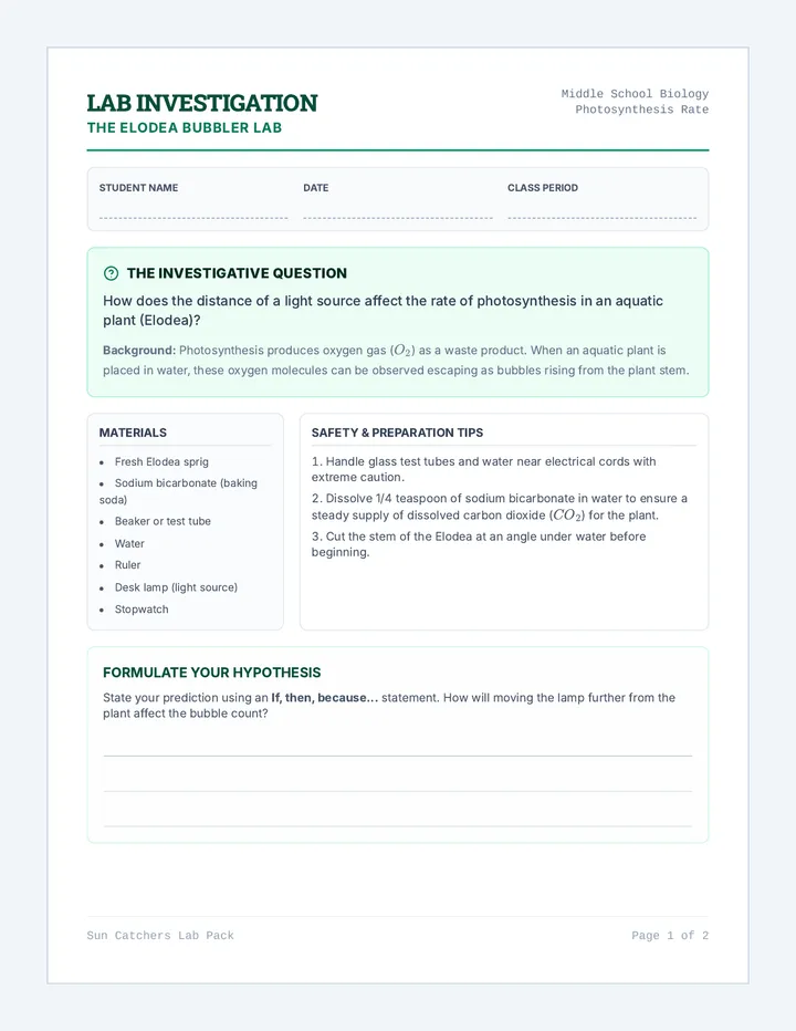 Elodea Bubbler Lab Handout