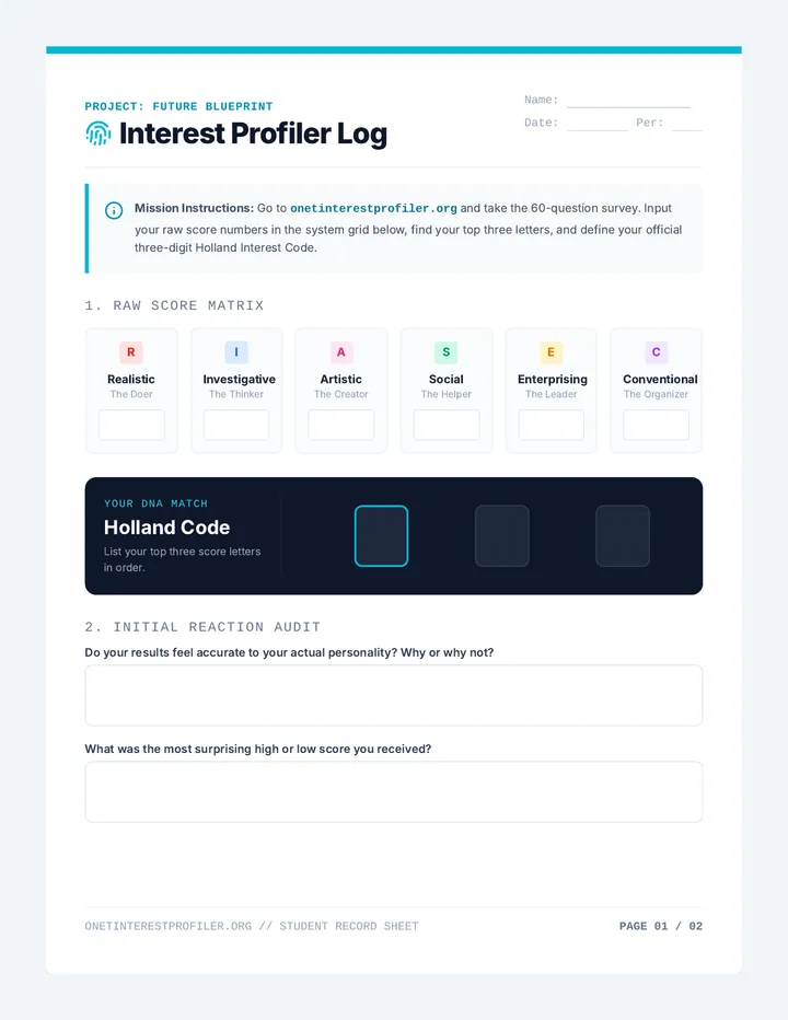 Interest Profiler Worksheet