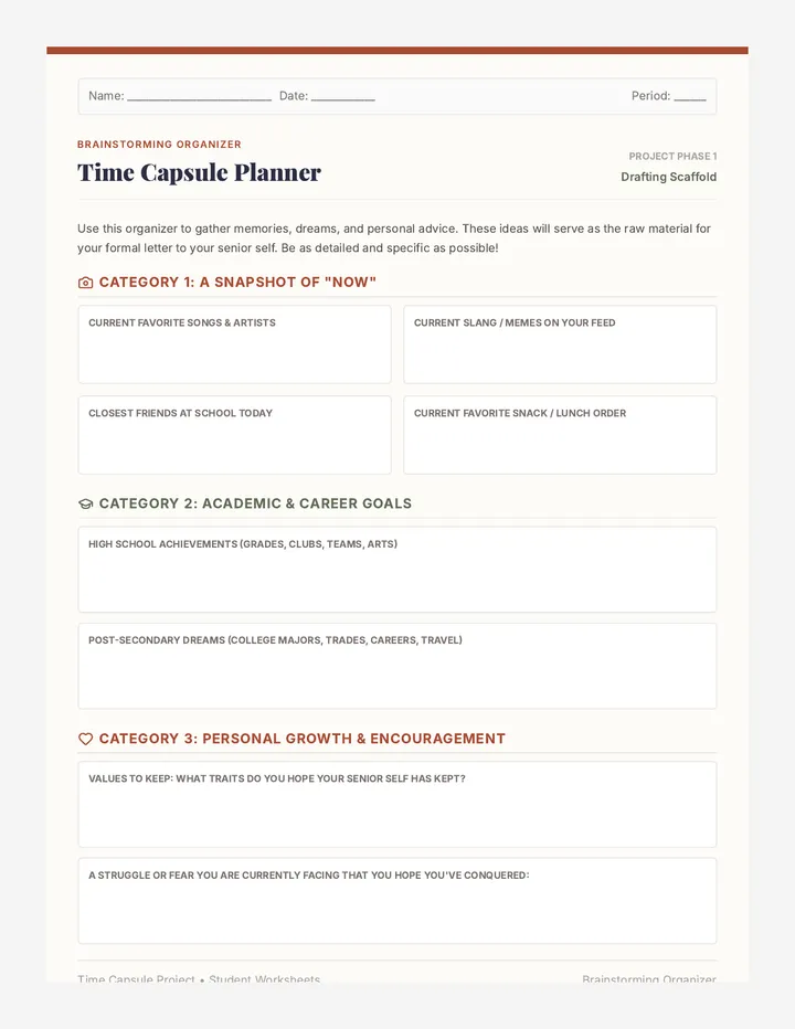 Time Capsule Planner Worksheet