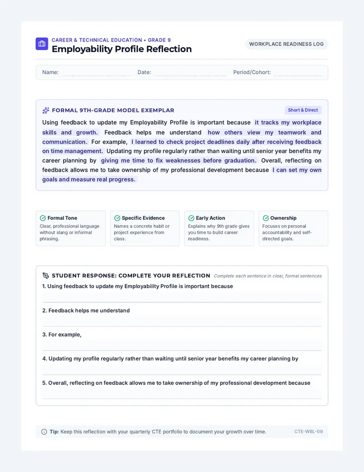 Profile Feedback Reflection Handout