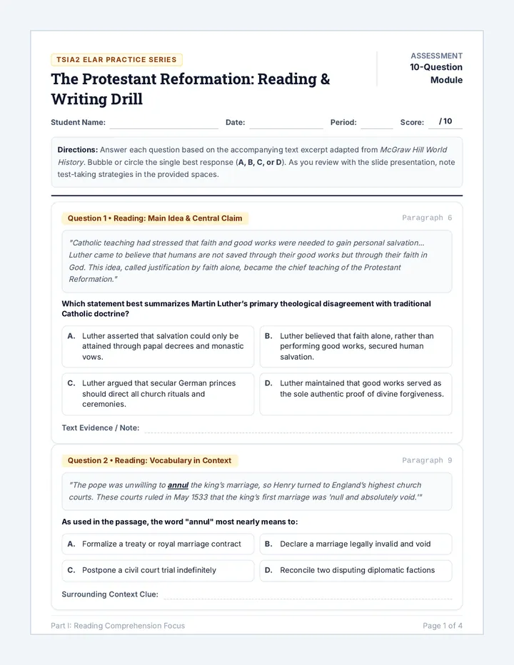 Reformation TSIA2 Worksheet