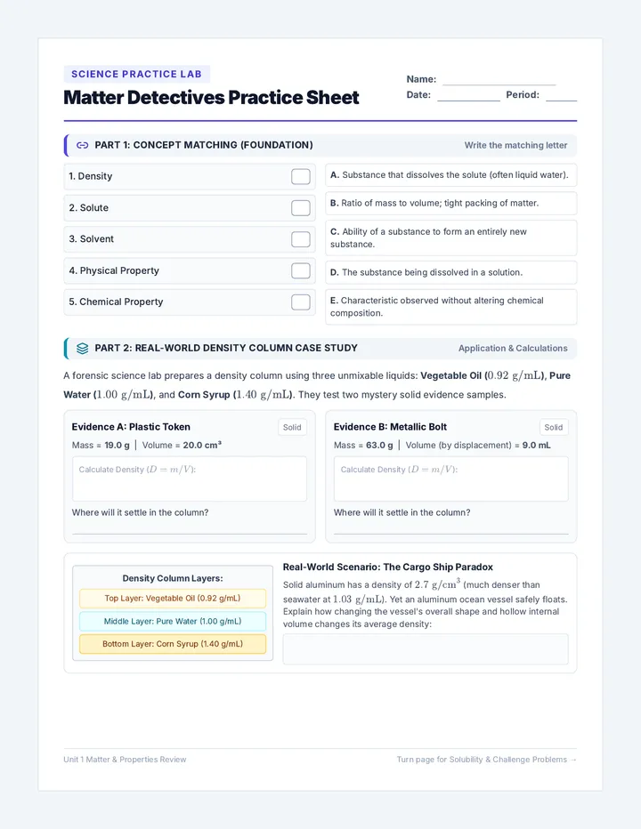 Matter Detectives Practice Sheet