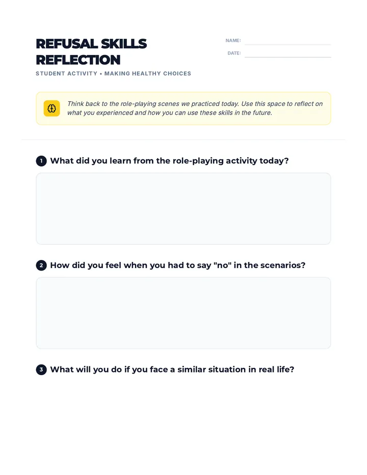 Refusal Reflection Worksheet