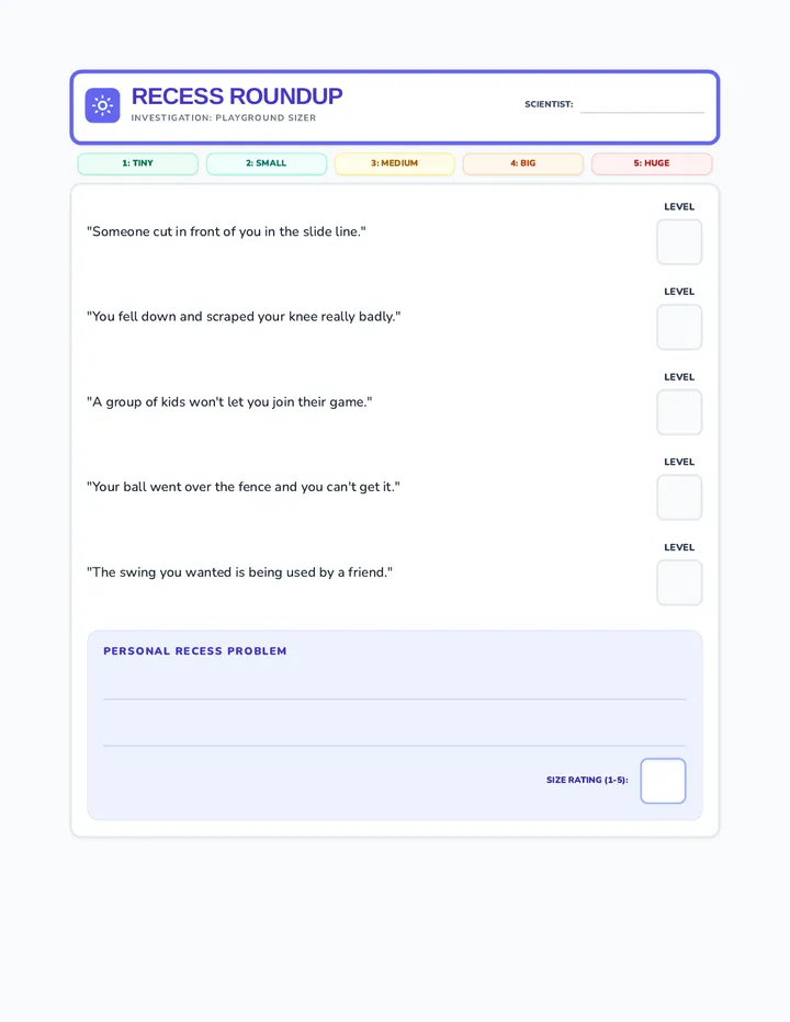 Recess Roundup Sizer Worksheet