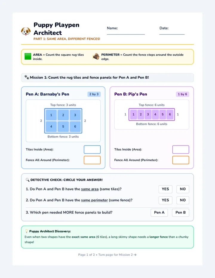 Puppy Pen Worksheet