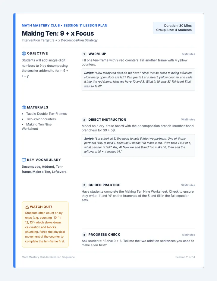 Making Ten Nine Plan