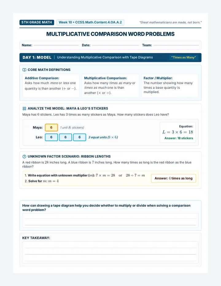 Multiplicative Comparison Student Packet