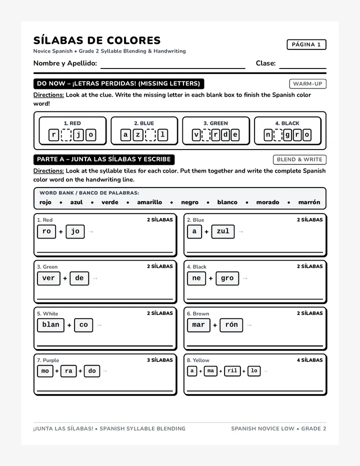 Color Syllables Worksheet