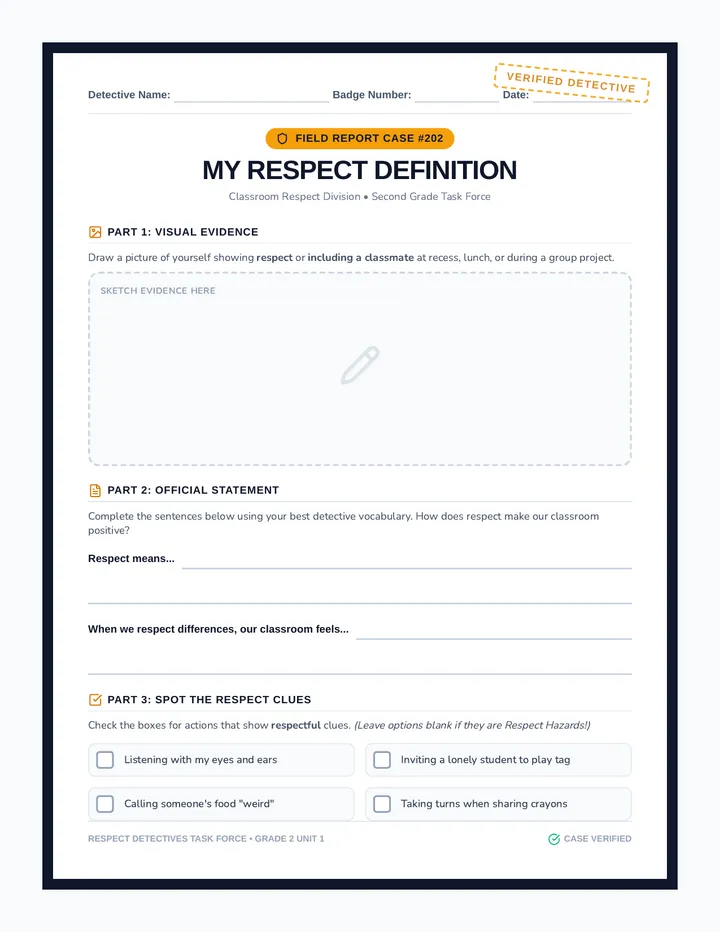 My Respect Definition Reflection Worksheet