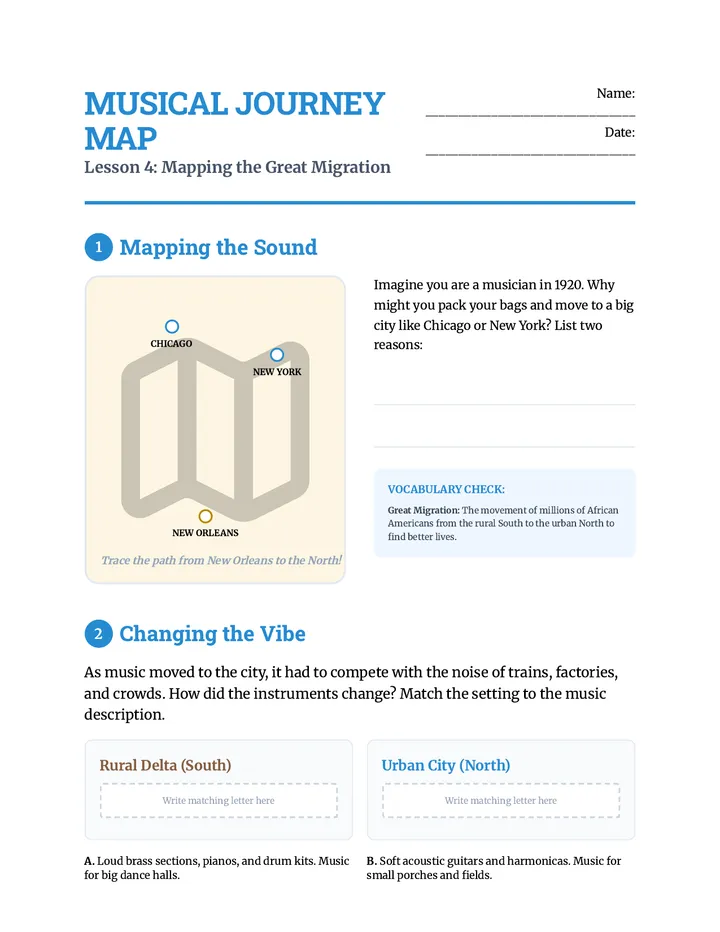 Musical Journey Map Worksheet